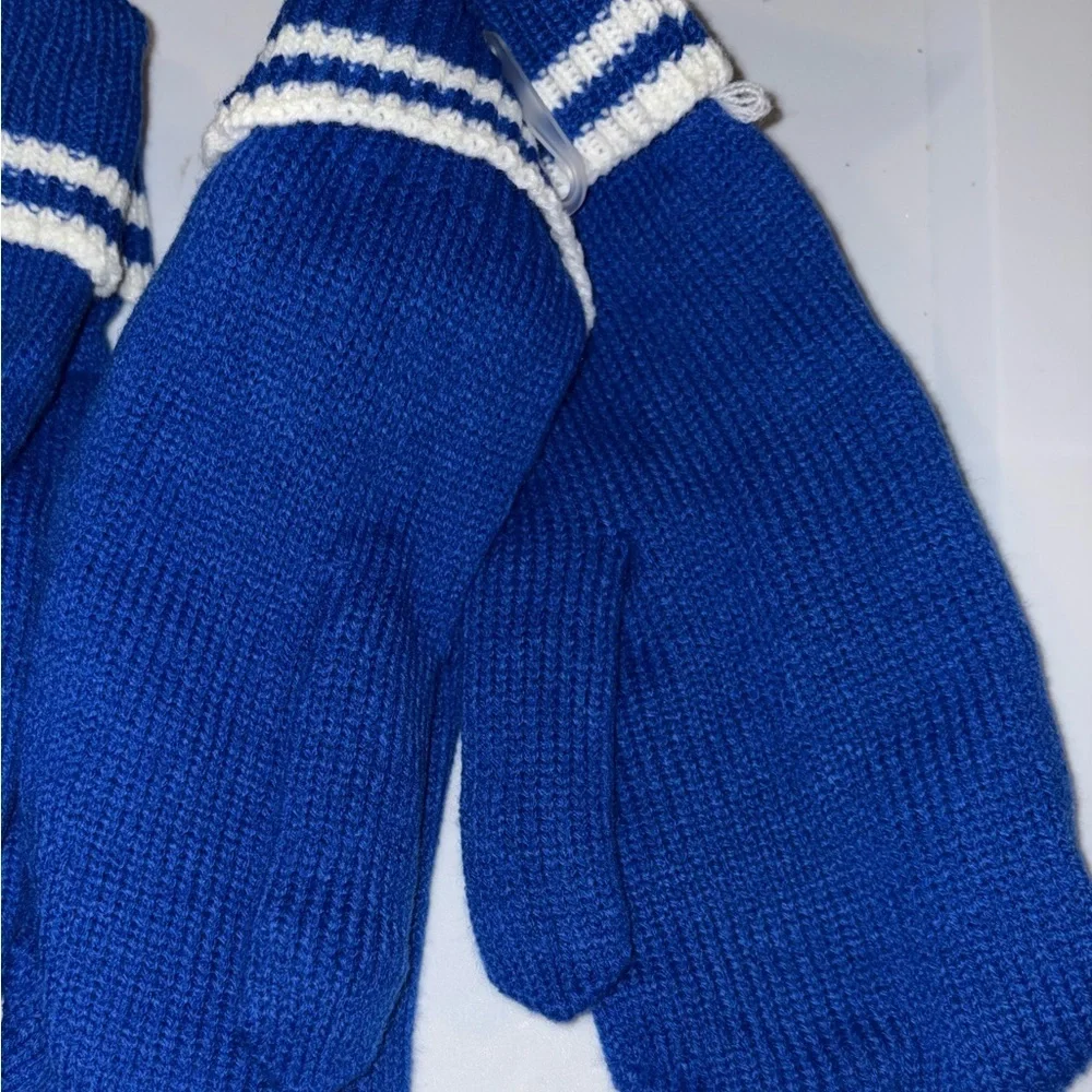 🧢🆕🧢 Varsity Royal Blue Mittens with White Stripes